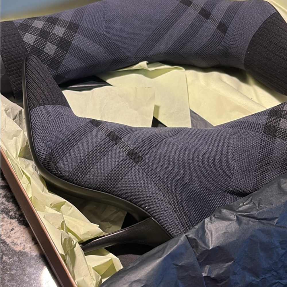 Burberry Black and blue  Plaid Ankle Boots